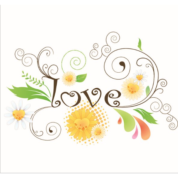 Decal dán kính cao cấp - Chữ LOVE hoa văn ( 60x58cm )
