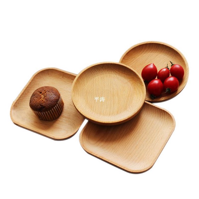 Khay Gỗ Hình Tròn Hình Vuông Đựng Bánh Hoa Quả 12cm