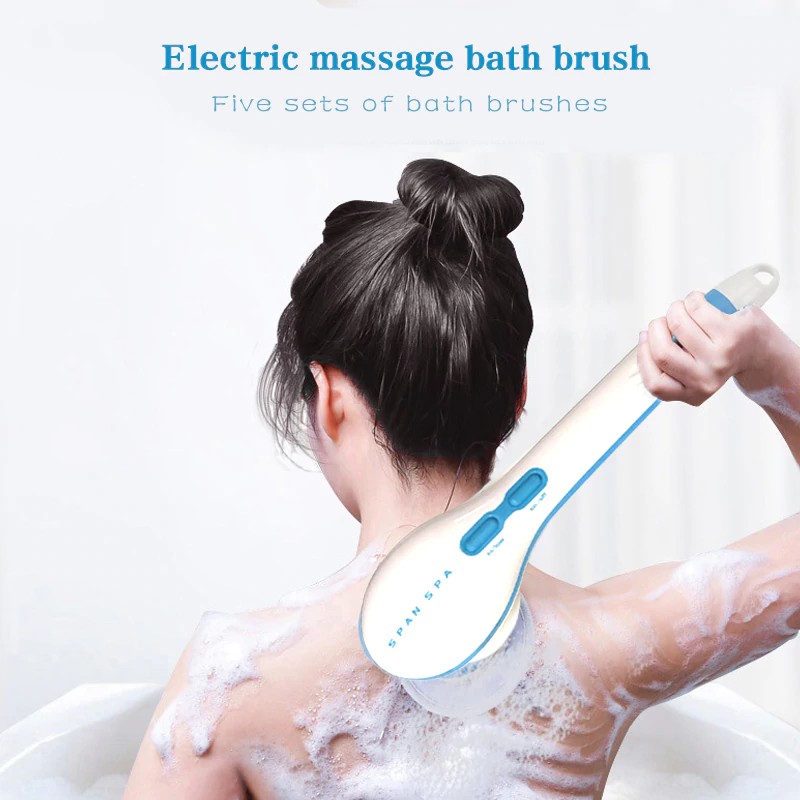 5 in1 Electric Shower Brush Handheld Spin SPA Massage Cleaning Long Handle Scrub Health Care Tool