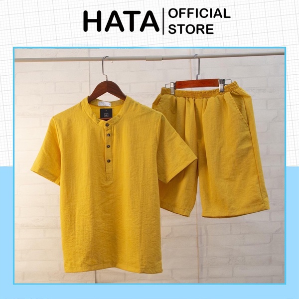 Bộ Áo Quần Nam Vàng Thời Trang Chất LIệu Đũi Xước Mềm Mịn - Hata24h