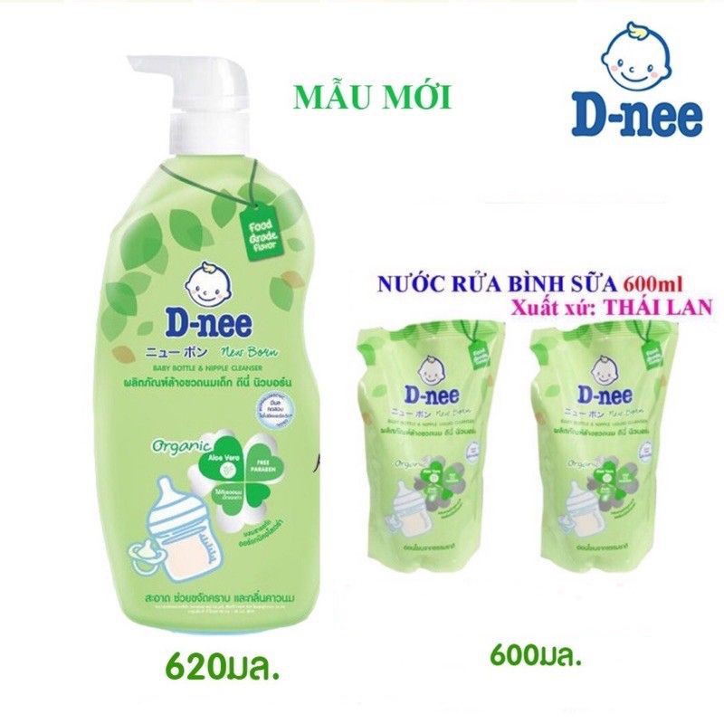 Nước rửa bình sữa Dnee Organic 600ml dạng túi Thái Lan an toàn cho bé