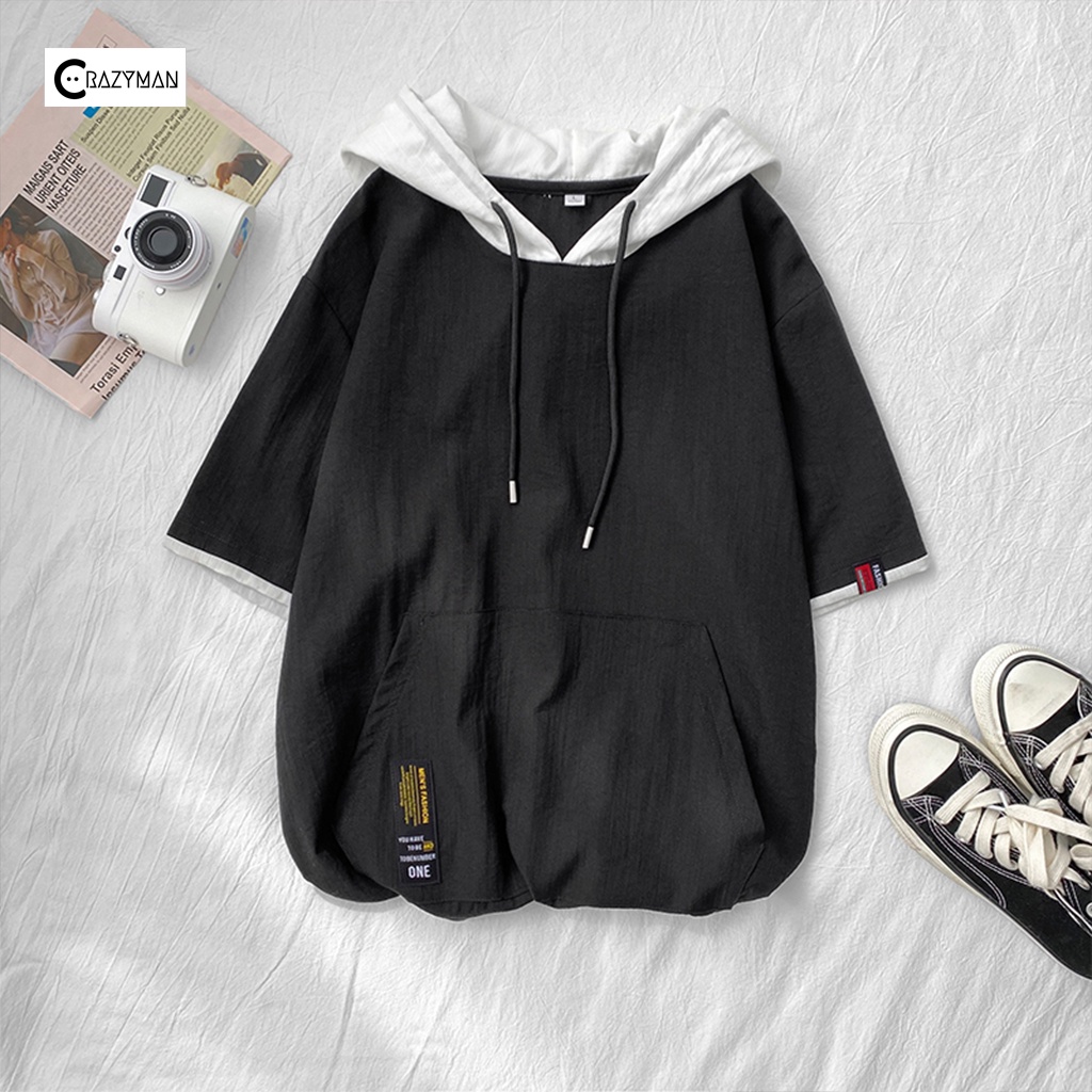 Áo sơ mi tay ngắn nam nữ unisex form rộng basic,áo sơ mi nam tay lỡ có mũ trùm đầu cực trẻ trung năng động