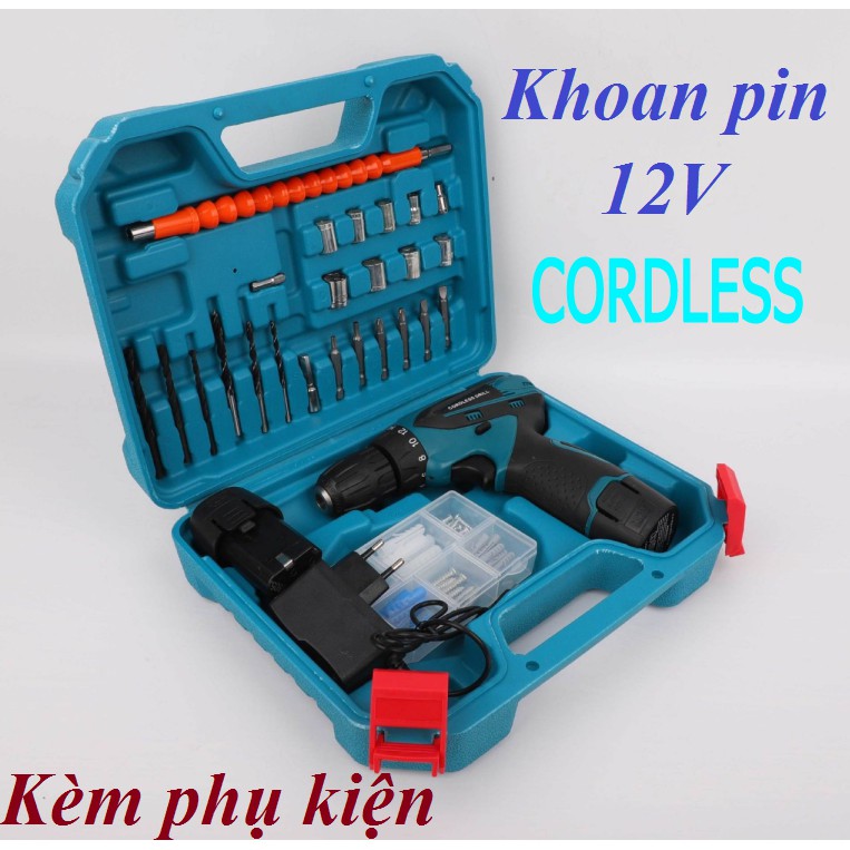 [CHÍNH HÃNG] máy khoan pin 12V CordLess kèm phụ kiện