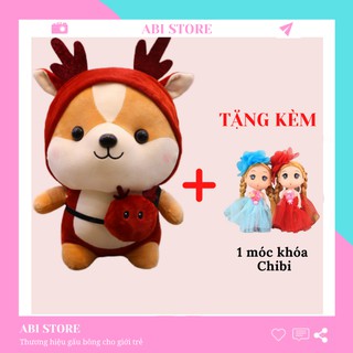 Gấu Bông Sóc Shiba Cosplay Nai Sừng Đỏ Ngộ Nghĩnh Đáng Yêu size 25 cm tặng kèm móc khoá Chibi