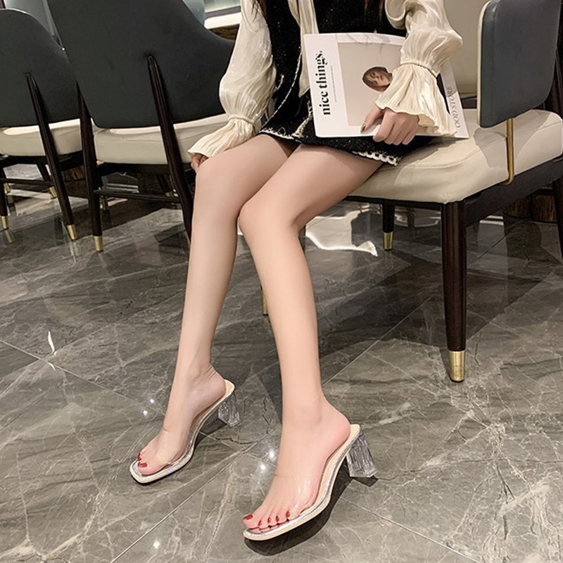 Big Size 35-42 Dép cao gót XIELUAIZTA mũi vuông quai trong suốt thời trang cho nữ