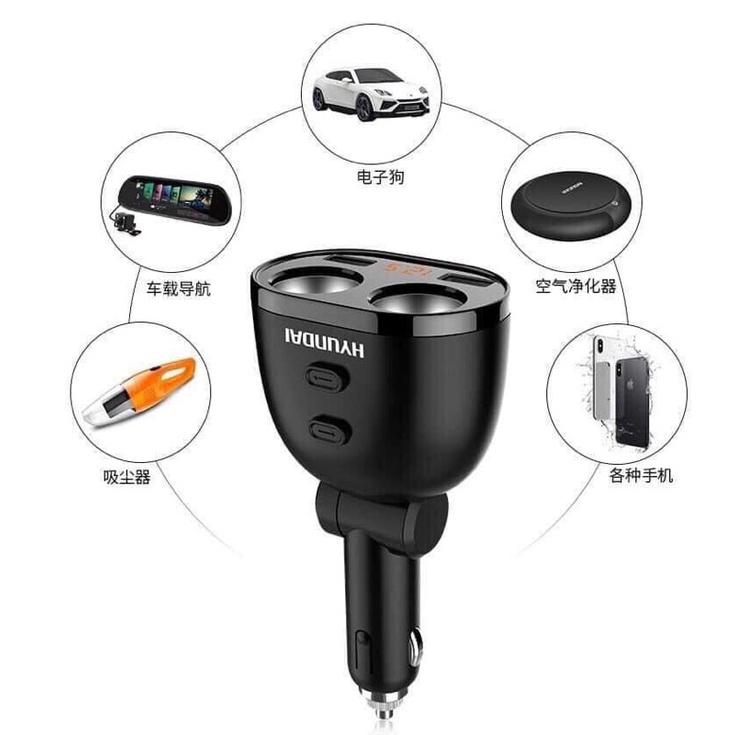 Tẩu sạc ô tô Hyundai HY-16 Có đèn led báo hiệu điện áp - Bảo hành 12 tháng