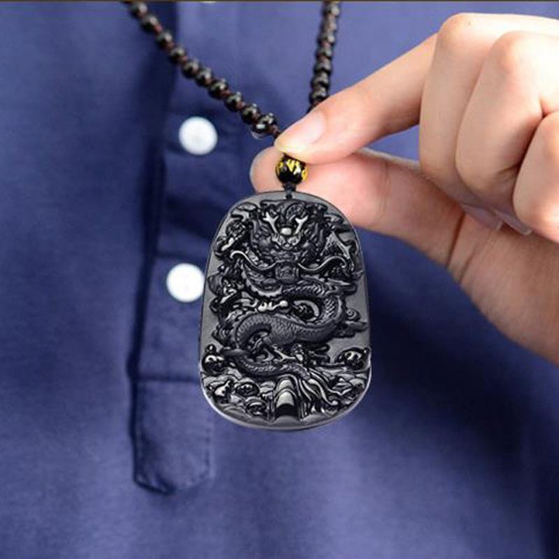 DE  Black Obsidian Dragon Necklace Pendant Jade Pendant Jewelry Fine Jewelry