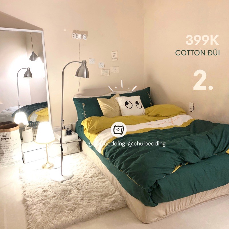 Set chăn ga cotton đũi: phối màu