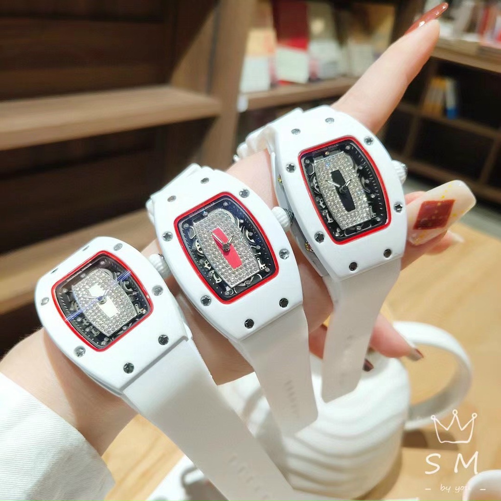 Đồng hồ nữ RM35 Richard 𝐑𝐢𝐜𝐡𝐚𝐫𝐝𝐌𝐢𝐥𝐥𝐞dây cao su , full màu trắng , mặt đính đá