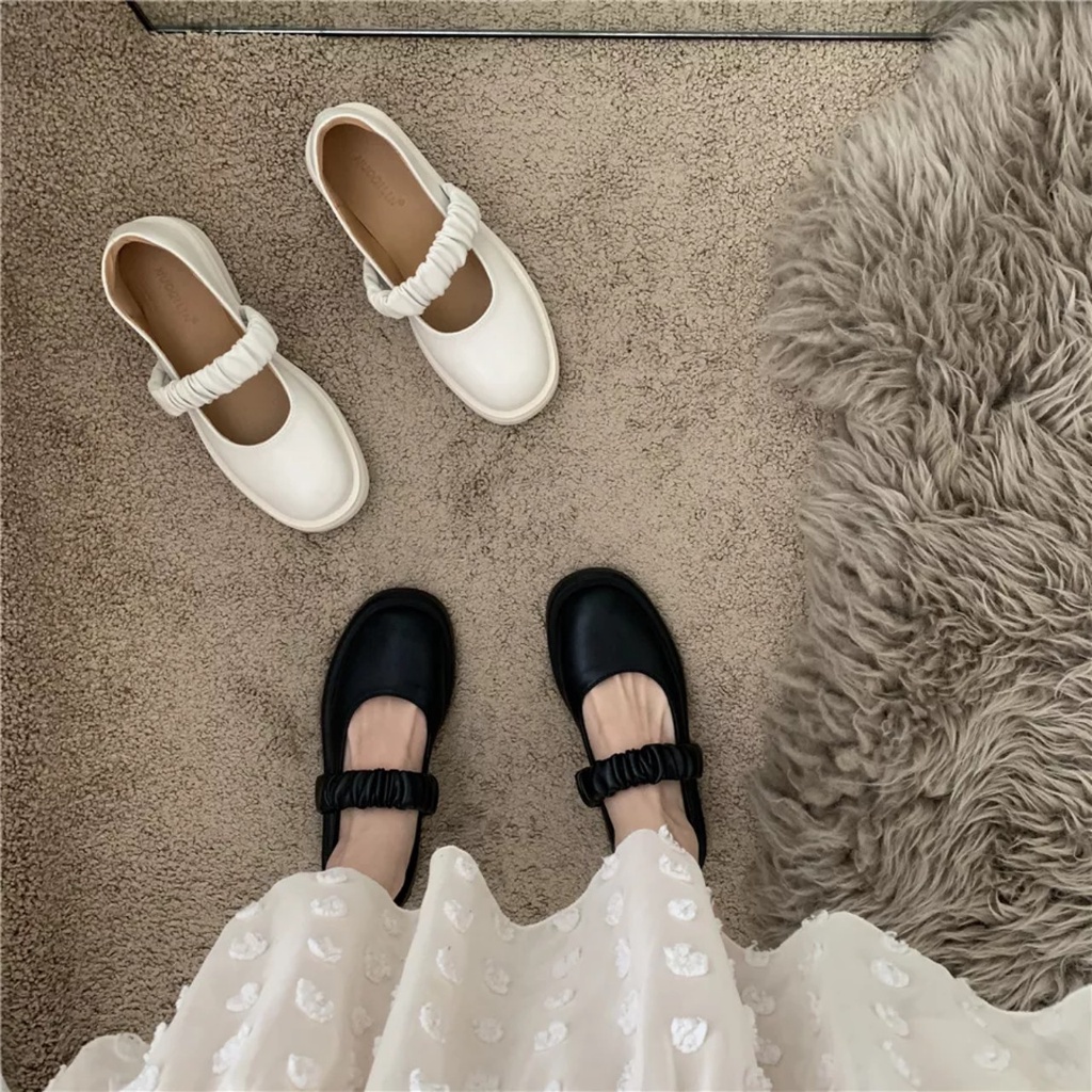 Sẵn Giày nữ- giày marry jean đế đúc 2cm da mờ quai nhún co dãn
