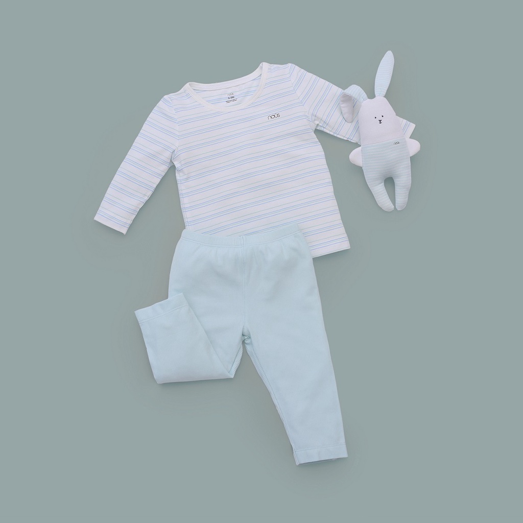 Bộ Quần Áo Giữ Nhiệt Nous Màu Kẻ Xanh - Chất Liệu Nu Thermo (Size Từ 6-9 Tháng Đến 18-24 Tháng)