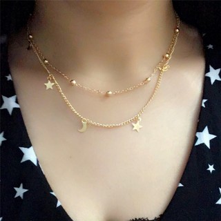 Vòng cổ 2 dây hoạ tiết ngôi sao và mặt trăng thời thượng