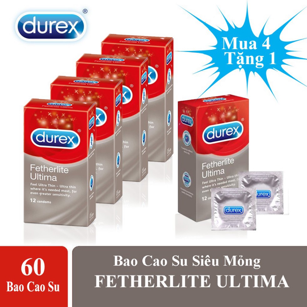 Mua 4 Hộp Bao Cao Su FETHERLITE ULTIMA Siêu Mỏng 48 cái – Tặng 1 Hộp cùng loại 12 Cái. Bcs Chính Hãng
