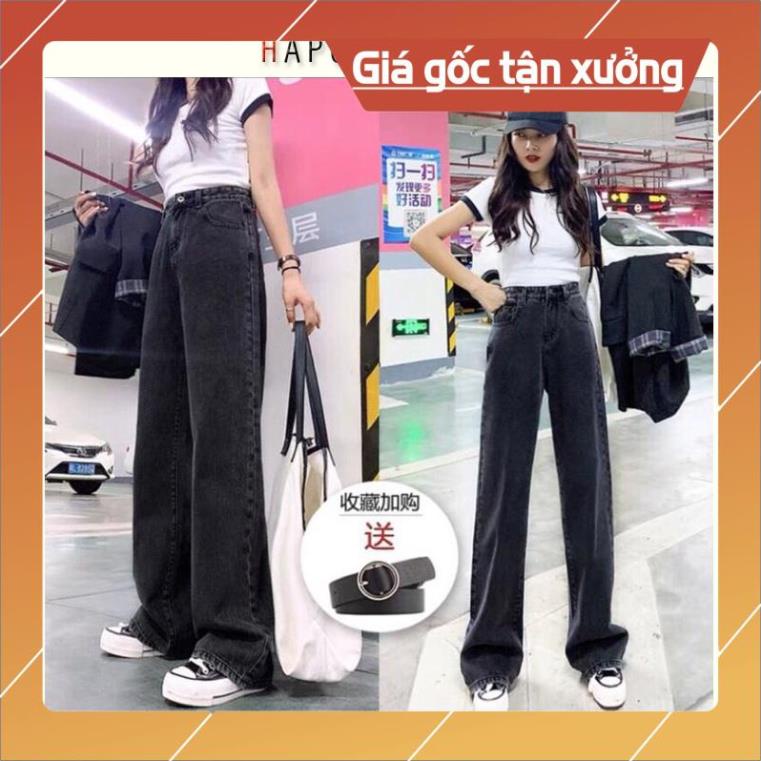 Quần jean bò ống suông rộng nữ lưng cao vải dày đẹp cao cấp hàng Quảng Châu phong cách Hàn Quốc style 2021-HAPONO-J034