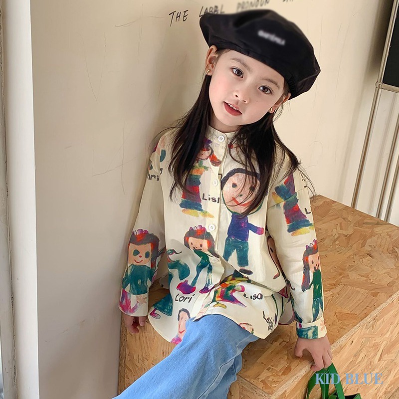 Áo Sơ Mi Cổ Đứng In Họa Tiết Graffiti Thời Trang Mùa Thu Cho Bé Gái