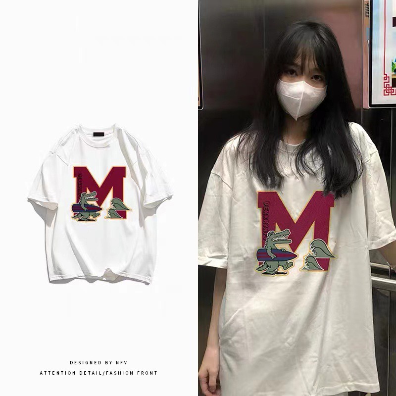 Áo phông, Áo thun tay lỡ unisex form rộng, hình CHỮ M[Ảnh thật]