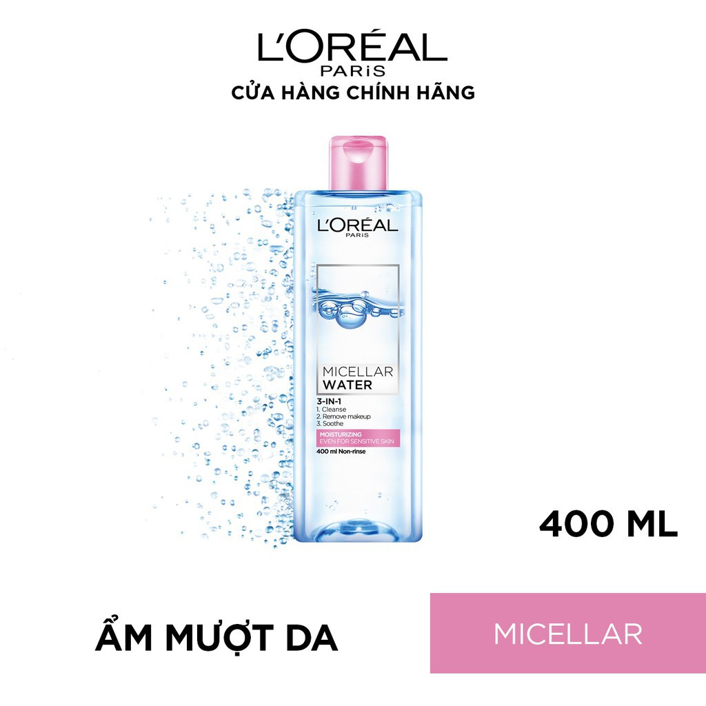 Nước tẩy trang cho mọi loại da L'Oreal Paris 3-in-1 Micellar Water 400ml - Pháp Chính Hãng