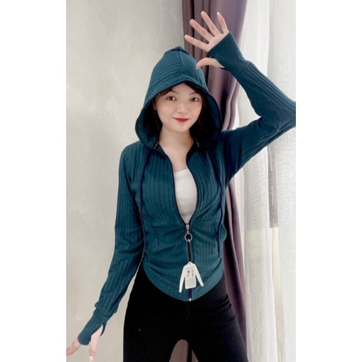 [43-53kg] Áo Khoác Thun Gân Nữ Vải Thun Gân, Mát, Nón To, 6 Túi. Áo Khoác Nữ Cao Cấp [TGTQN H185]