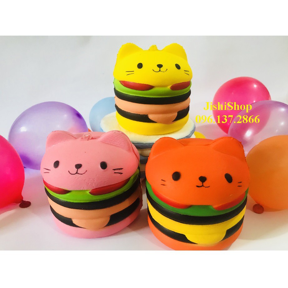 ( GIÁ SỈ )Màu đỏ _ SQUISHY MÈO HAMBURGER DỄ THƯƠNG hay