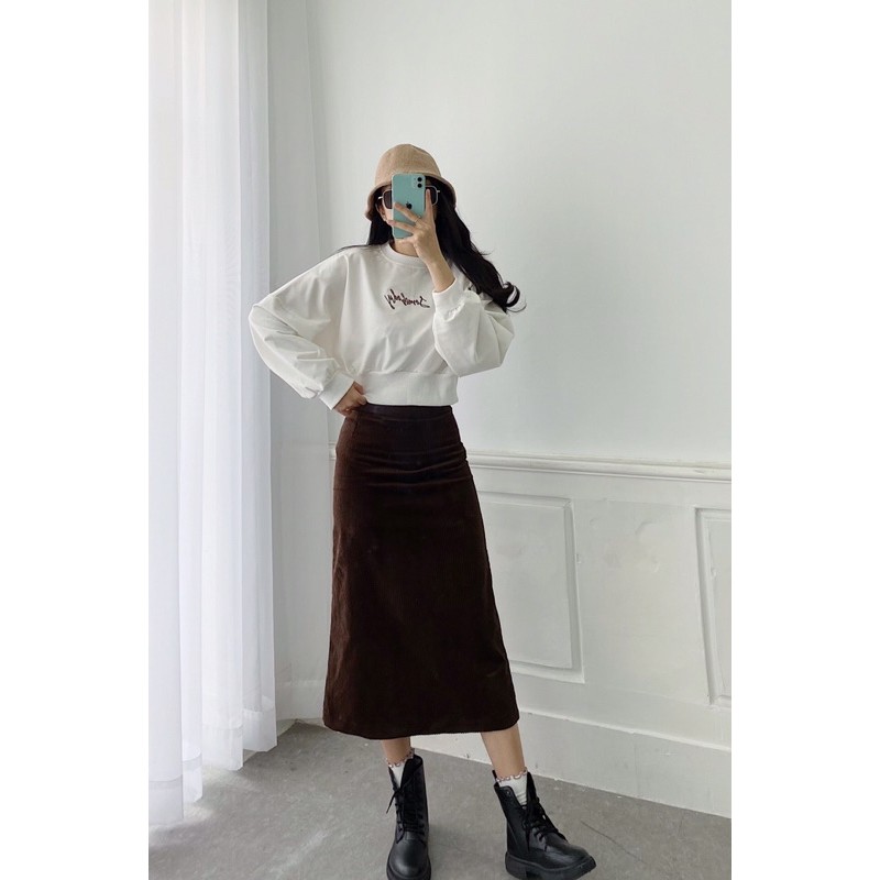 Chân váy midi nhung