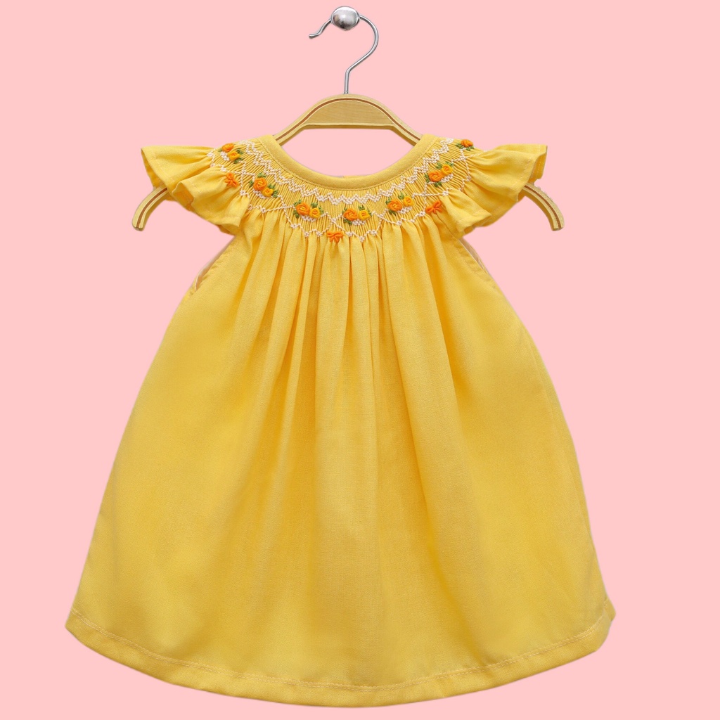 Váy Đầm Cho Bé Gái, Đầm Smock Thêu Tay Kiểu Cánh Tiên Phong Cách Bánh Bèo Dễ Thương Size 1 Tuổi -10 tuổi