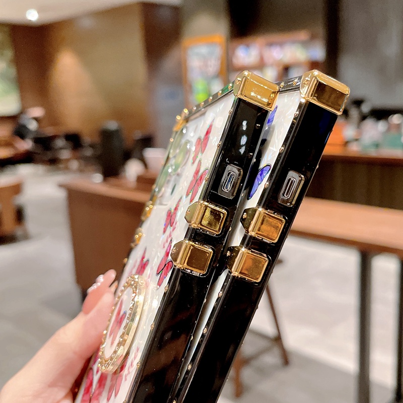 Ốp Điện Thoại Hình Vuông Có Vòng Đỡ Hình Bướm Cho oppo reno 10 8t 5g 8 8z 7z 7 5g 6 5 5f 4f 6z 4 pro 3 2 2f Đứng