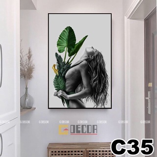 Tranh treo tường canvas 1 bức khung gỗ, tranh cô gái trang trí phòng khách, phòng ngủ, spa store C35