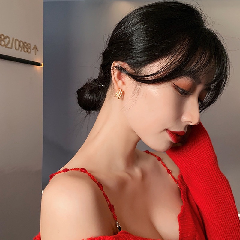 Bông tai mạ bạc 925 hình học đính đá phong cách Hàn Quốc thời trang cao cấp cho nữ