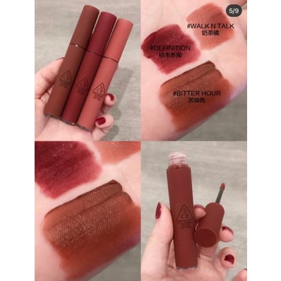 Son Kem Lì 3CE Velvet Lip Tint - bitter hour - Walk N Talk -Cashmere Nude-Definition-Like Gentle - Mẫu Mới 2021