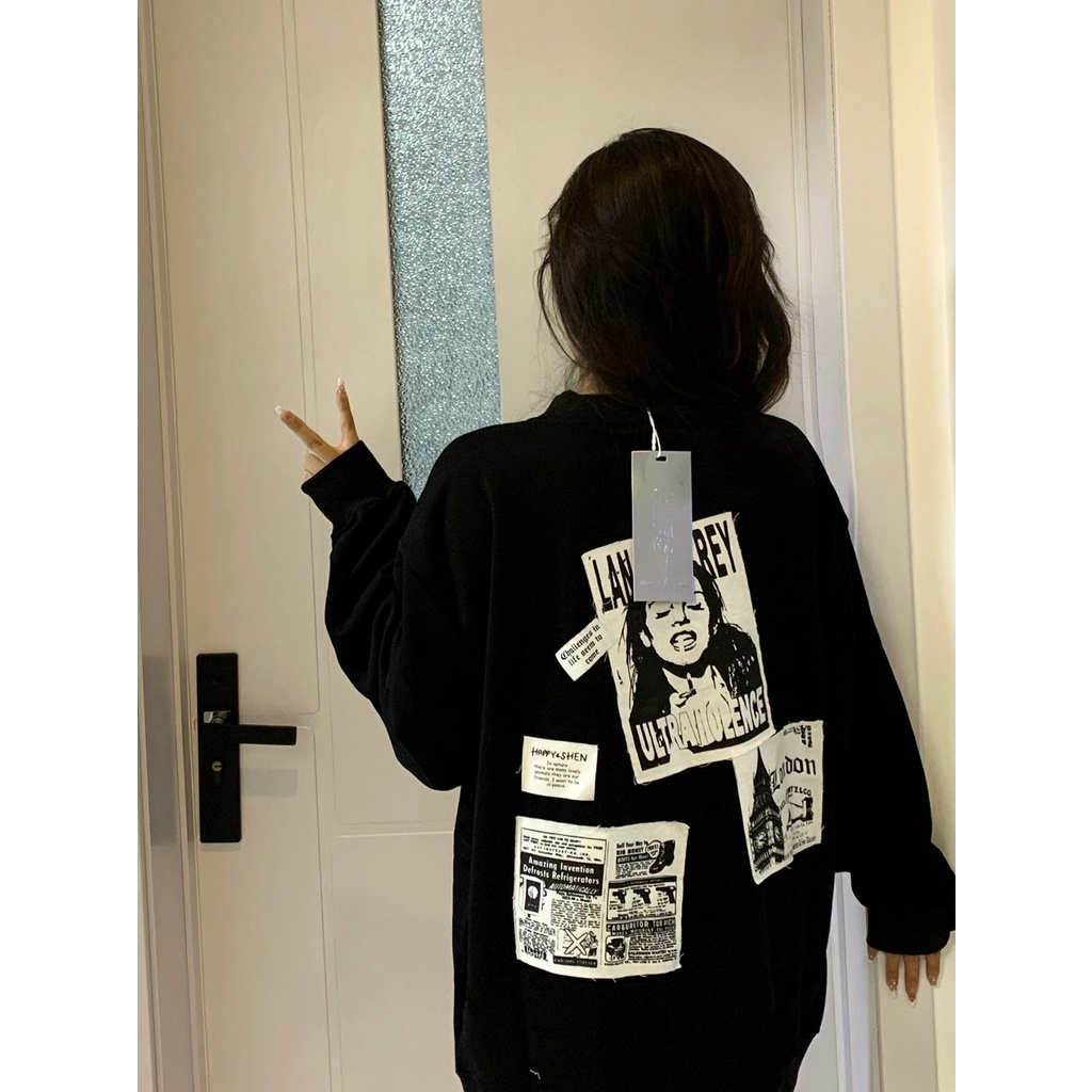 【ZHELIHANGFEI】Áo Thun Sweater Tay Dài Dáng Rộng Kiểu Mỹ Cá Tính