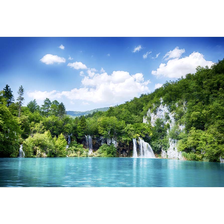 Tranh dán tường 3D cảnh thác nước hùng vỹ hòa với khung cảnh thiên nhiên xung quanh đẹp đến kinh ngạc