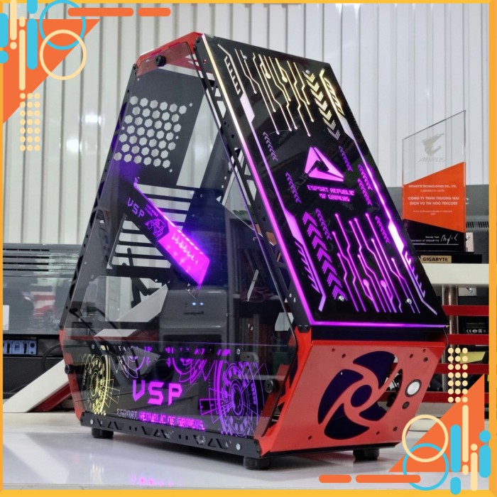Vỏ case VSP E-ROG ES2 Gaming - Mặt Hông Kính Cường Lực ( No Fan ) - Có Sẵn LED panel RGB - Pk Máy Tính