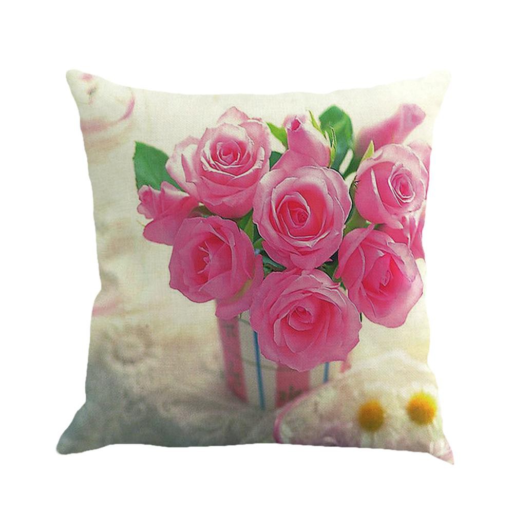 Pink Flower Cotton Linen Pillow Case Cushion Cover Fashion Home Decor