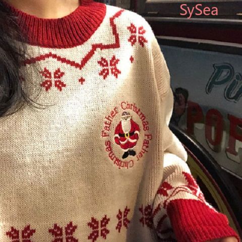 Áo Sweater rộng dáng dài họa tiết Giáng sinh đáng yêu cho nữ