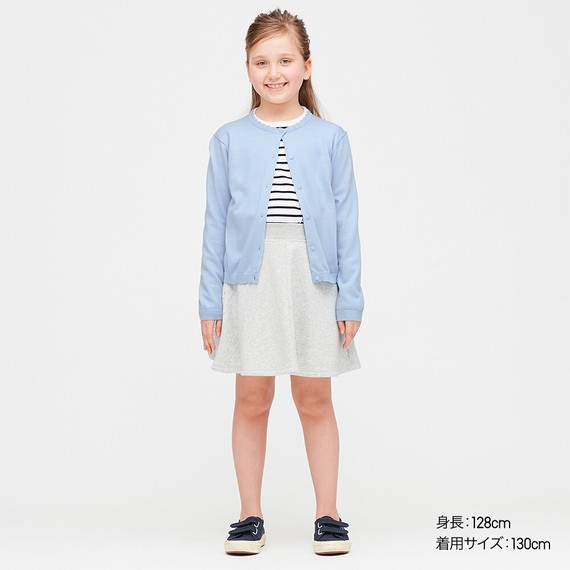 Áo len cardigan dài tay bé gái Uni Nhật Bản (GIRLS UV Cut Supima Cotton crew cardigan)