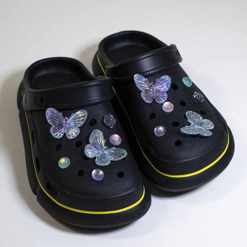 Bộ Dụng Cụ Crocs Bằng Acrylic Trong Suốt Mạ Màu Hình Bướm Trang Trí Giày Crocs