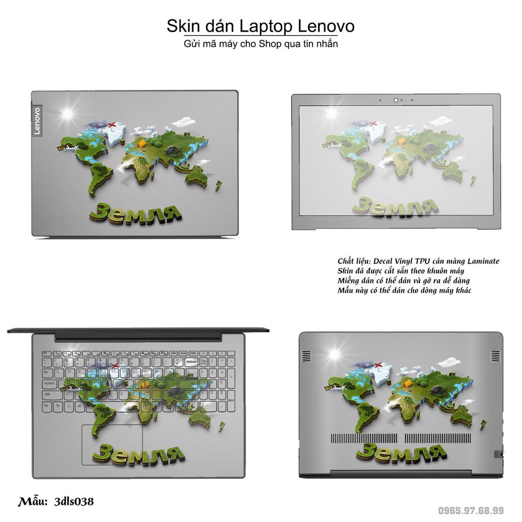 Skin dán Laptop Lenovo in hình 3D Green (inbox mã máy cho Shop)