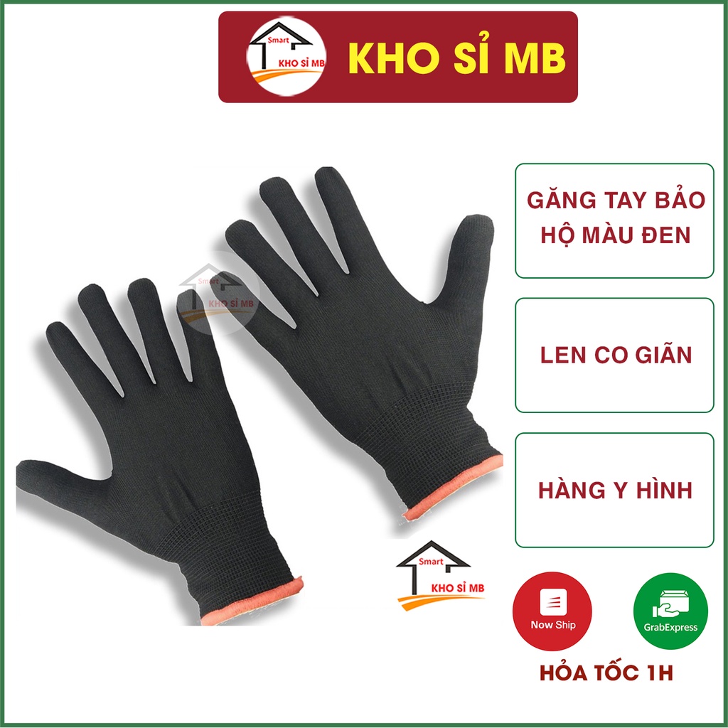 Găng tay bảo hộ lao động sợi len, bao tay bảo hộ sợi mút đen kho sỉ mb