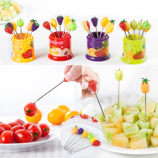 Set 6 nĩa ăn trái cây bằng thép không gỉ hình dáng dễ thương