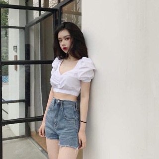 Áo croptop vai bồng chun eo _NT