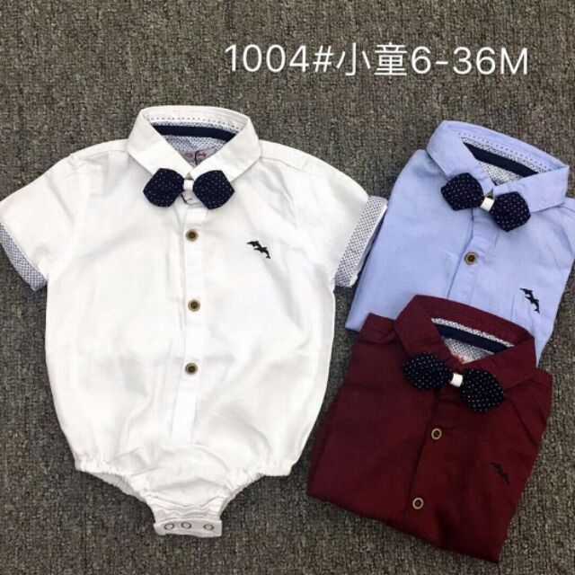 Body sơ mi gài đũng kèm nơ/cavat cho bé trai 6-36m