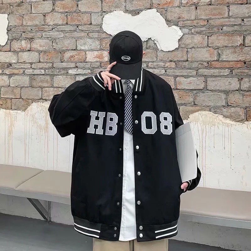 Áo khoác bomber jacket Kaki 2 lớp dày dặn - Áo bóng chày HH-08 form rộng phối chữ Ulzzang nam nữ đều mặc được