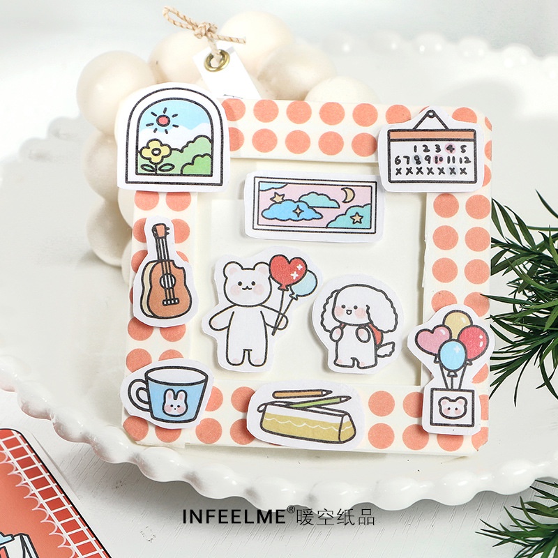 Set 100 miếng dán washi dễ thương tươi mới trang trí sổ tay 6 phong cách tùy chọn