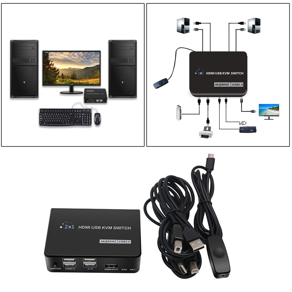 Bộ Công Tắc HDMI KVM KVM 1 Và Kết Nối Chuột 4K @ 60Hz USB 2.0