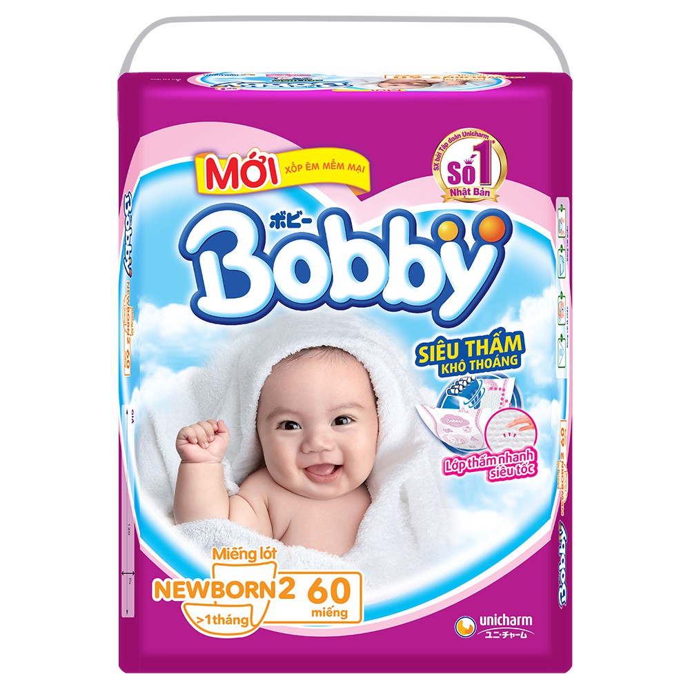 [TẶNG kèm 6 tả quần Bobby size M] Miếng lót Bobby Newborn 2 - gói 60 miếng