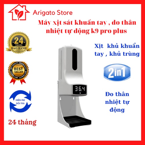 MÁY ĐO THÂN NHIỆT K9 PRO KIÊM XỊT SÁT KHUẨN TAY TỰ ĐỘNG, TẶNG KÈM GIÁ ĐỠ BH 24 THÁNG