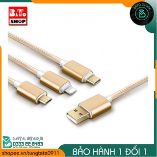 Cáp sạc 3 đầu dây dù gồm microusb, lightning, type-c – bền, đẹp, tiện dụng.