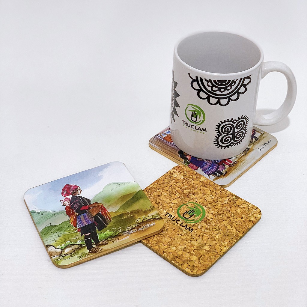 Bộ Lót Ly Lót Cốc Giấy Ép Cán Lụa 6 Chiếc In Hình Chủ Đề Miền Núi - Trúc Lâm Handmade