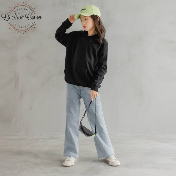 Quần bò jeans suông bé gái mềm mại co giãn thoải mái phía trước khuy cài khóa, kéo phía sau lưng thun size đại 34 -55kg