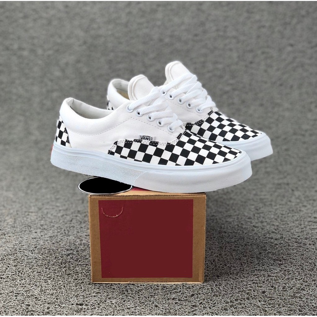 Giày V ERA CHECKERBOARD WHITE BLACK PREMIUM ICC BNIB, Giày thể thao buộc dây mũi và gót họa tiết caro